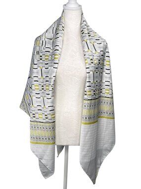 Reiss Oversized Square Scarf Wrap Gray Yellow Lightweight Shawl